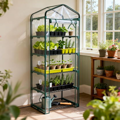 Worth Garden 5 Tier Mini Greenhouse - 75'' H x 27'' L x 19'' W - Sturdy Portable Gardening Shelves with Transparent PVC Cover - Small Porch Green House for Growing Plants Flowers Indoor & Outdoor