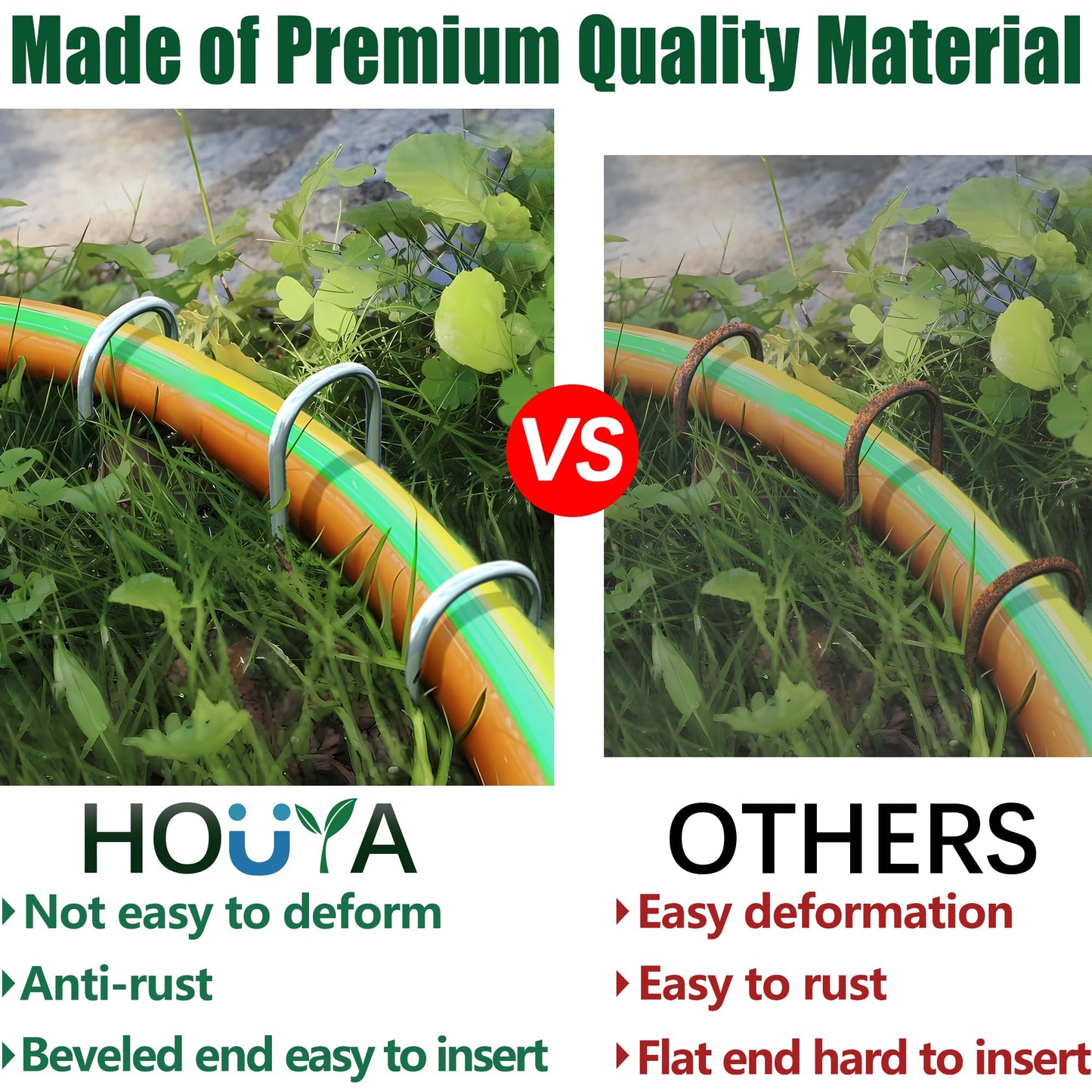 HOUYA 50 Pack Garden Stakes 6 Inch U-Shaped Drip Irrigation Stakes Galvanized Landscape Staples Garden Pins Yard Lawn Ground Stakes for Soaker Hose Drip Line Tubing Landscape Fabric Weed Barrier