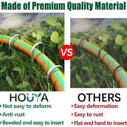 HOUYA 50 Pack Garden Stakes 6 Inch U-Shaped Drip Irrigation Stakes Galvanized Landscape Staples Garden Pins Yard Lawn Ground Stakes for Soaker Hose Drip Line Tubing Landscape Fabric Weed Barrier