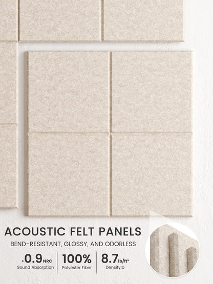 Bumusty Large Felt Bulletin Board, 48" x 36" Cork Board Alternative, 12-Pack Wall Tiles with 4-Compartment Design, 30 Push Pins, 70 Adhesive Tabs, Ideal for Office & Home Decor, Oatmeal