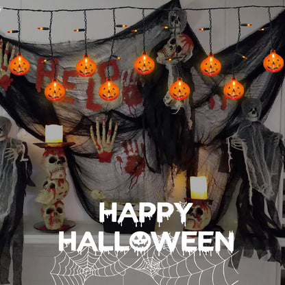 Halloween Pumpkin Icicle Lights, 7Ft Outdoor Halloween Decorations String Light with 10 Pumpkin Light 15 Mini Orange Bulbs, Plug in Pumpkin Curtain Lights for Indoor Outdoor Patio Party Holiday