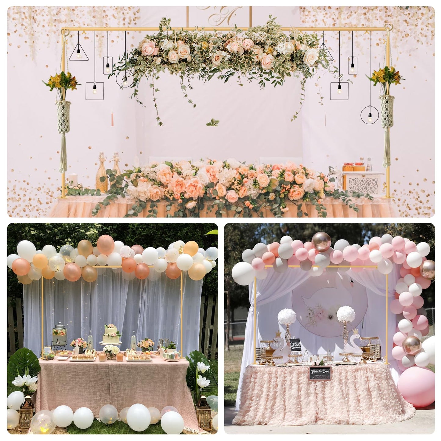 ParseBio Over The Table Rod Stand with Clamps Adjustable 31"-110'' Length 31"-64" Height Gold Table Balloon Arch Stand with Storage Bag, For Valentines Day Party Wedding Anniversary Decoration