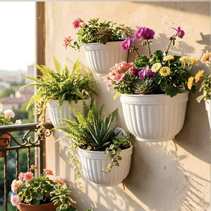 ORIMERC 6 Pcs Plastic Large Wall Plant Pots Vertical Garden Living Wall Mounted Window Hanging Basket Fence Planters Indoor Outdoor for Plants Flowers Kitchen Herbs Holder with Drainage Decor White
