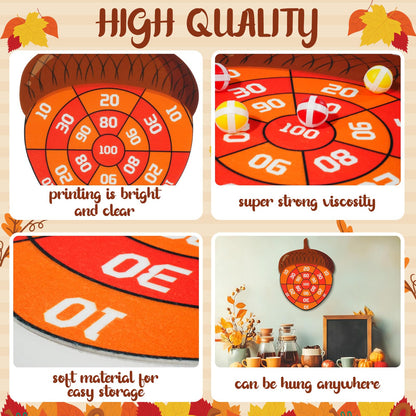 TEASIK Thanksgiving Acorn Dart Board - Fall Crafts for Kids,Halloween & Thanksgiving Decorations with 10 Balls,Autumn Party Wall Decor for Family Game Night (21.3x16.5 Inch)