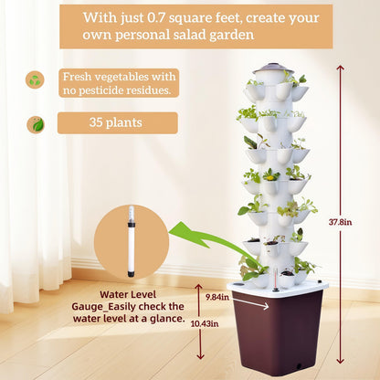 LnzyGarden 35-Pod Hydroponic Growing Tower for Indoor & Outdoor Gardening, 7-Layer Vertical Garden System with Smart Timer Watering, Beginner-Friendly Herb & Vegetable Planter