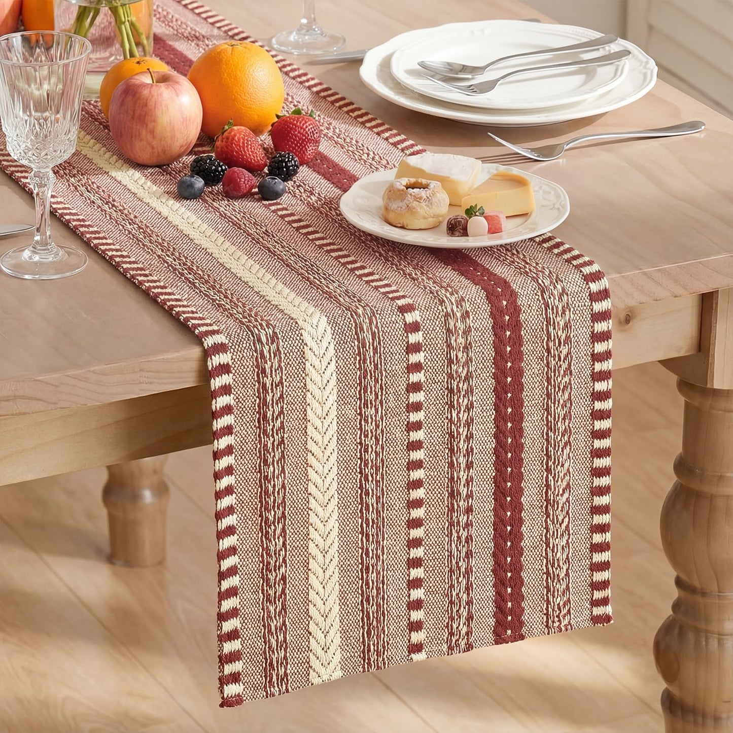 Artoid Mode Red Farmhouse Woven Table Runner, Seasonal Holiday Rustic Kitchen Dining Table Decoration for Home Party Decor 12x72 Inch
