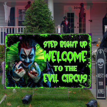 Colingmill Halloween Decorations Outdoor Circus Clown Yard Signs with Stake Large Fluorescent Scary Creepy Carnival Decor Welcome to The Evil Circus Lawn Sign for Outside Garden Halloween Party Decor