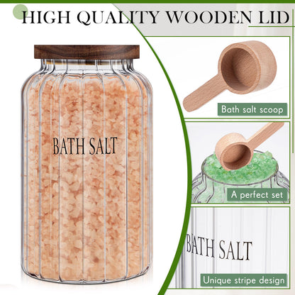 Maxdot 94 oz Large Bath Salt Container Glass Bath Salt Jar with Wooden Lid and Scoop, Storage Canister Airtight Storage Bathtub Accessories for Women Bathroom Bath Decor