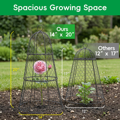SPECILITE Garden Cloches for Plants with 3 Split Design, Rustproof Chicken Wire Cloches, Plant Protectors from Animals, Sturdy Plant Cage with Ground Stake for Garden, Farm, 14"×14"×20", 6 Pack