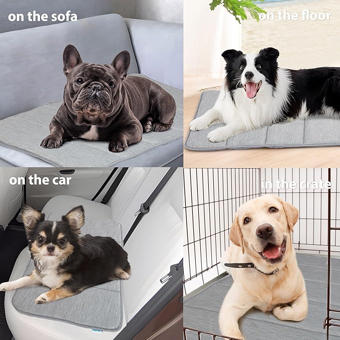 Cooling Dog Mat Q-Max>0.5 - Rapid Cooling Tech, Thin Breathable Crate Pad, Portable Washable Summer Mat, Chill Soothing Fabric - 24"x18" Small Dog/Cat, Grey