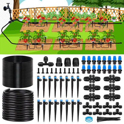 230FT New Quick-Connect Drip Irrigation System Kit, Automatic Garden Watering Misting System for Greenhouse, Yard, Lawn, Plant with 1/2 inch Hose 1/4 inch Distribution Tubing and Accessories