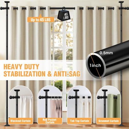 AKTOP Room Divider Curtain Rod, No Drilling Privacy Room Separator for Space Partition, 4-11ft(H) 28-117”(W) Adjustable Heavy Duty Floor to Ceiling Wall Divider Tension Rod for Room Separation, Black