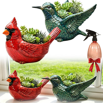Cardinal Bird Succulent Planter, Upgraded Resin Red Birds Plant Pot with Drainage Hole, Cardinal Flower Pot Resin Decorative Bird Planter, Cute Animal Plant Pot for Indoor Outdoor Plants (Mix*1)