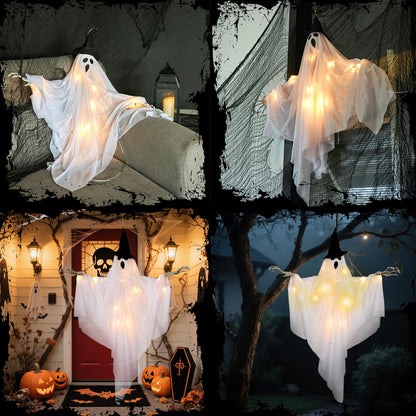 SUNBEAUTY Halloween Decorations Outdoor, Halloweens Party Decoration Indoor, Spooky Ghost with Remote Control String Lights, Halloween-Ghost Lights for Porches Yards Gardens Lawn