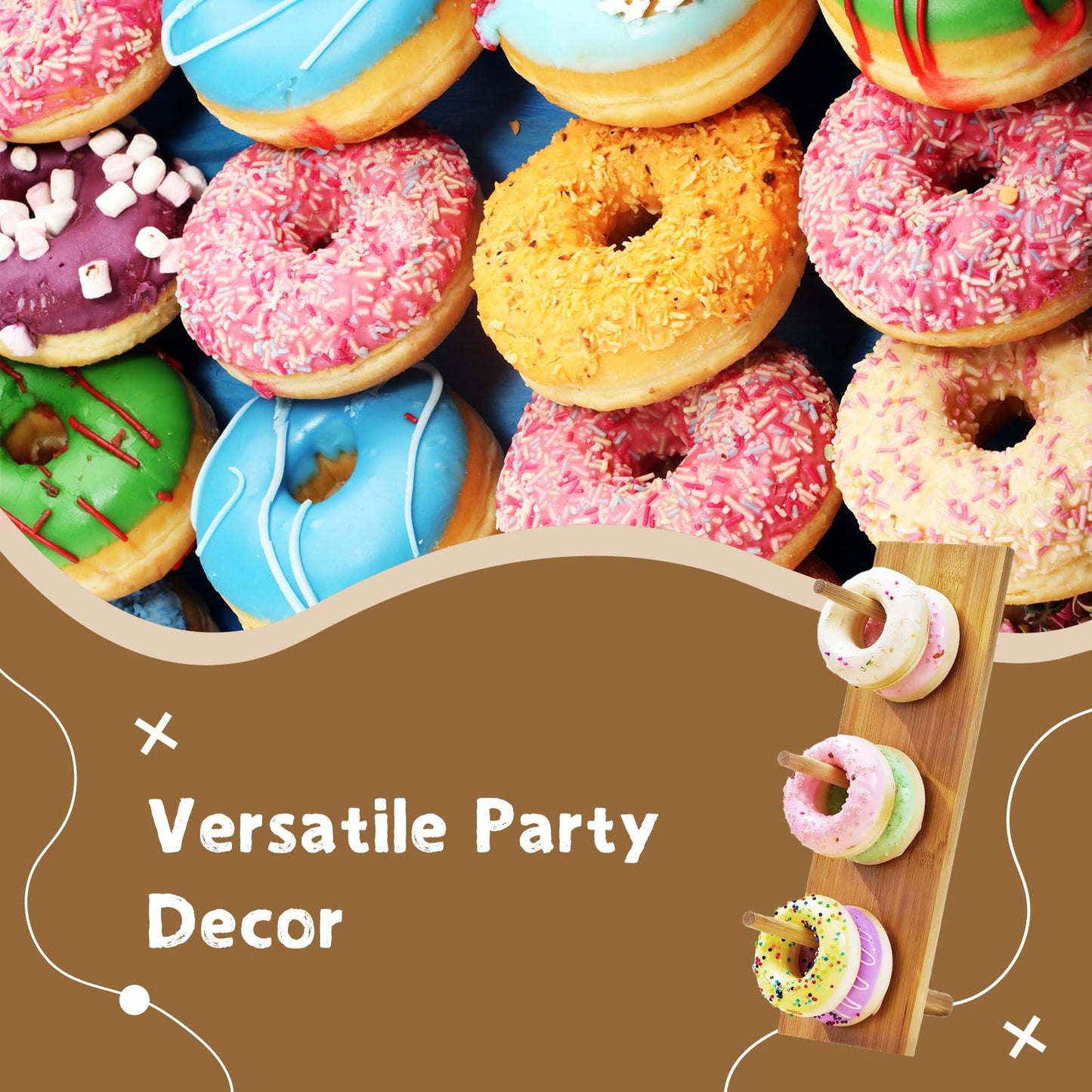 ZHIYUEJING 2 Sets of Donut Stands,Donut Wall Display Holder for Dessert Table,Bamboo Donuts Stand for Wedding, Birthday, Baby Shower Party Decor