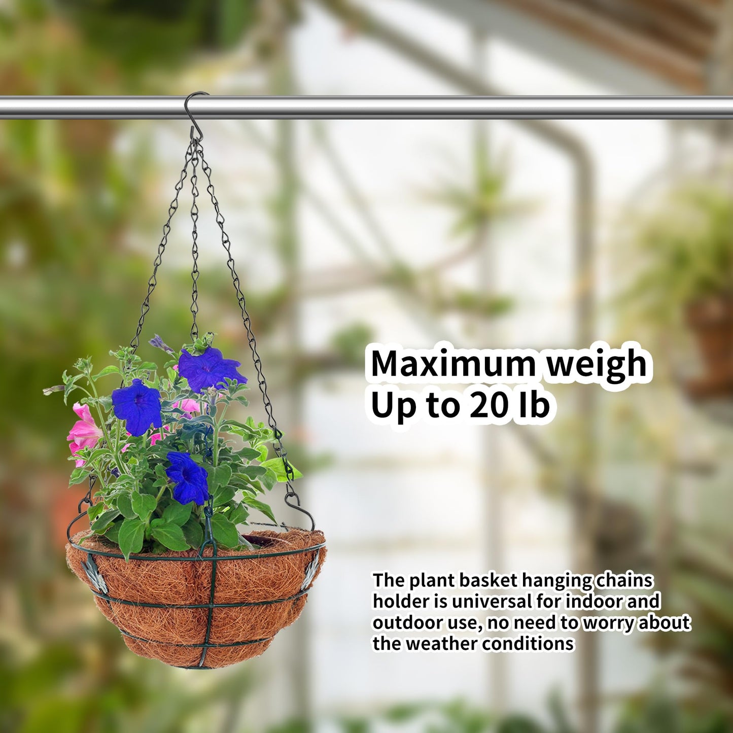 YEUIKERR 12 Pcs 15.7 inch Hanging Basket Chain with Hooks, Flower Pot Chains with Hooks 3 Point Replacement Chain for Hanging Basket,Planters,Bird Feeders,Lanterns (Black)