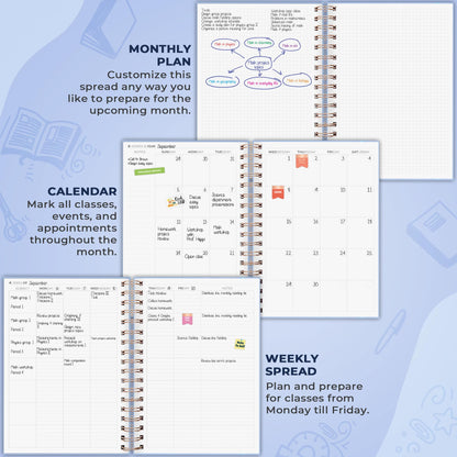 Clever Fox Teacher Planner Spiral – School Year Planner with Calendars & Lesson Plans – Teacher Plan Book for Classroom & Homeschool Organization - Undated, 7.9x10″ (Periwinkle)