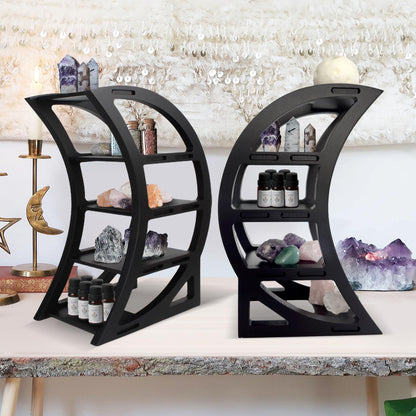 Kiusatig 2-Pack Wooden Crescent Moon Shelf Crystal Shelf Holder Display Moon Decor Shelves for Stones and Essential Oil Bedroom Living Room Bathroom