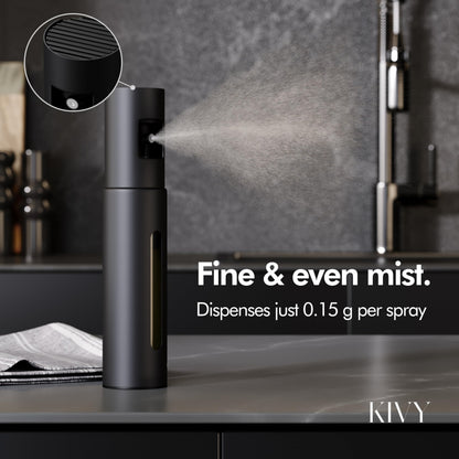 KIVY Glass Oil Sprayer Set of 2 for Cooking, Salads, BBQs & Airfryer – Innovative Spray with Portion Control - Oil Spray Bottle with Stainless Steel Body - Olive Oil Sprayer - Cooking Oil Mister