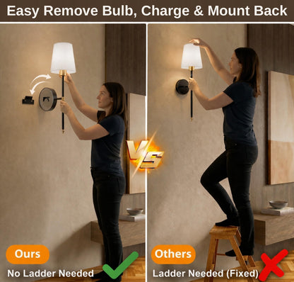 IRONPAX Wall Sconces Battery Operated Set of 2, Wireless Rechargeable Wall Sconce Set of Two, Dimmable Wall Lights with Remote for Bedroom Living Room Hallway Decor (Black, Fabric Shade)