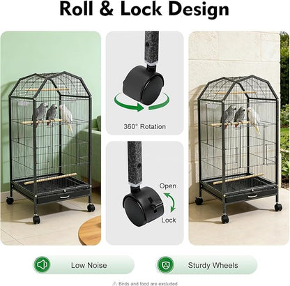 39.9'' Iron Parakeet Bird Cage, Pet Bird Flight Cages with Rolling Stand for Conures Lovebirds Cockatiels Finches Parrot Pet House, Small to Medium Birds