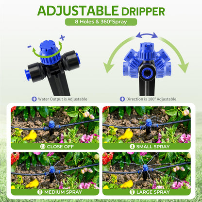 HIRALIY 100FT Drip Irrigation Kit with Garden Water Timer-2 Zone, Automatic Garden Watering System for Raised Bed, Quick Connect Design, Irrigation System for Plant Patio