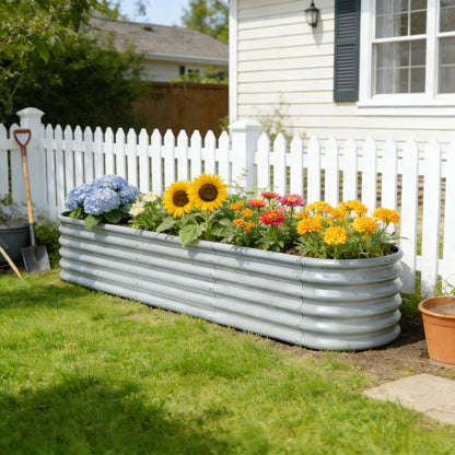 Annoell 8x2x1.5 ft Galvanized Raised Garden Bed, 18" Tall Planter for Outdoor Plants, Metal Raised Flower Bed for Herb Fruit Vegetable, Modular Garden Planter for Outside Backyard & Patio - Sand Beige