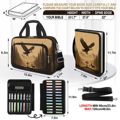 IBOVODI Eagle Large Bible Bag with Bible Cover Case for Men Women, Church Bag Book Carrying Case w/Shoulder Strap Handle Zipper Pocket, Bible Study Supplies Journaling Kit Accessories Christian Gift
