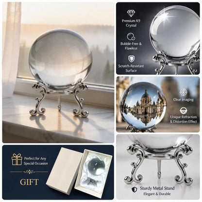 ZEERSHEE 3.9in Crystal Ball with Stand, Photography Prop for Decor