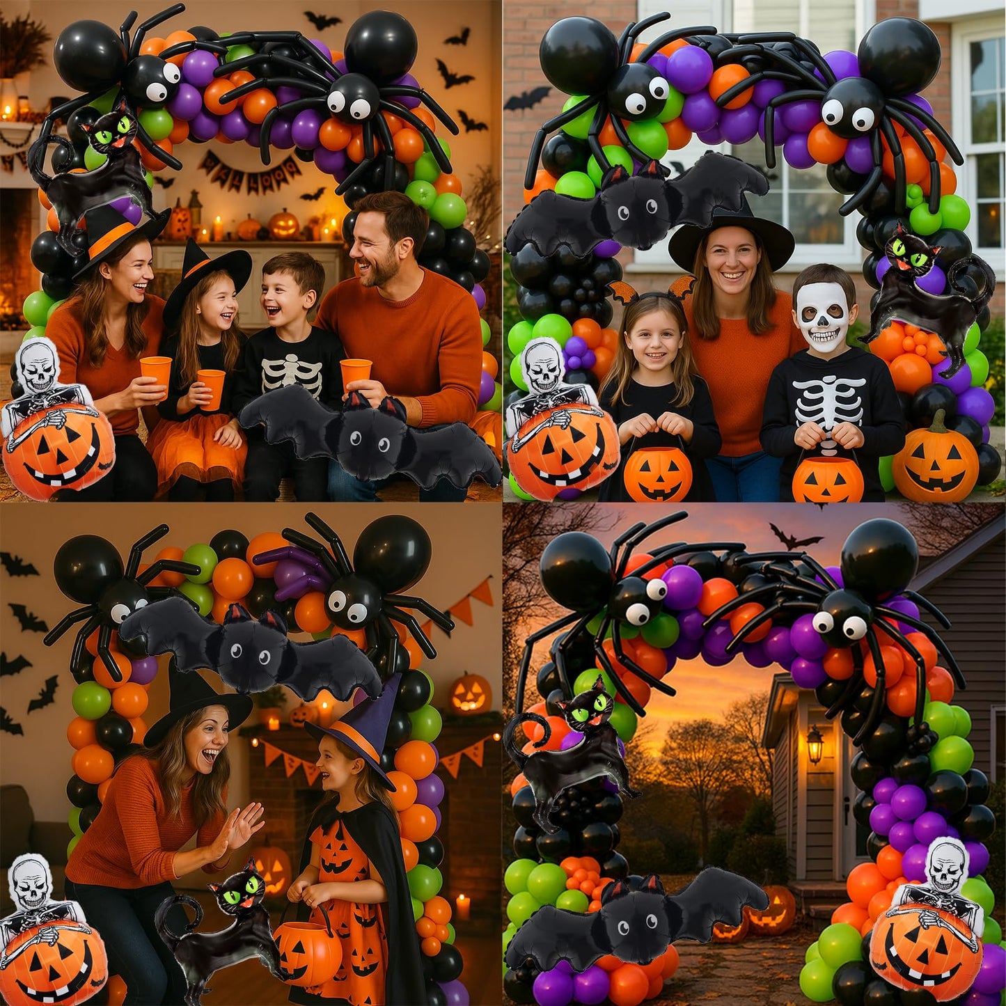 Bonropin 173pcs Halloween Balloon Garland Arch kit with Black Orange Green Purple Balloons Spider Balloons Halloween Foil Balloons for Haloween Theme Party Background Classroom Decorations