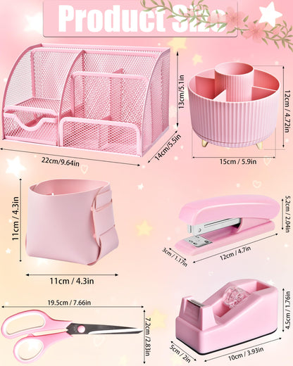 LXEVIHK 21Pcs Pink Desk Organizers and Accessories With Mesh Desk Organizer and 360°Rotating Pen Holder and a Lot of Office Pink Office Supplies Beautifully Presented in a Gift Box