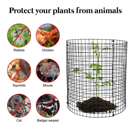 36 PCS Round Plant Protector from Animals, 12Pack 12'' x 12'' Metal Plant Cages，30Pcs Metal Mesh to Keep Animals Out, Garden Protection Bunny Barricades, Wire Plant Protectors for Rabbits Chicken Duck