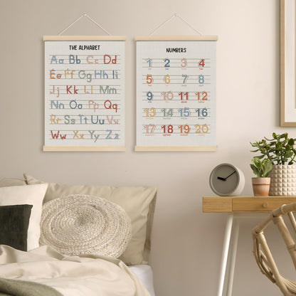 MOTERMATE Boho Alphabet Numbers Poster Hanger Frame, Alphabet Numbers Educational Wall Hanging Decor Art Framed for Kids Nursery Room Classroom, Nursery Wall Poster Prints, 12x16 Inch Set of 2