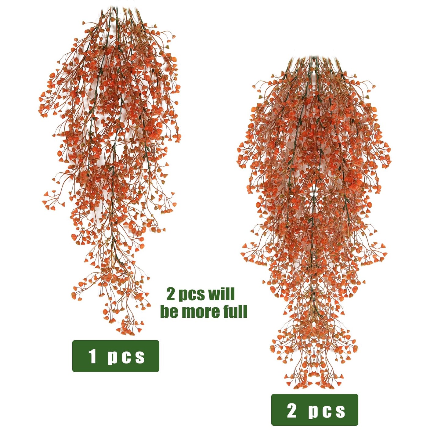 RECUTMS Fall Artificial Hanging Plants 4 Pcs Autumn Fake Ferns Artificial Plants Large Faux Hanging Plant Wall Thanksgiving Room Home Garden Wedding Party Indoor Outdoor Decor(Fall Orange)