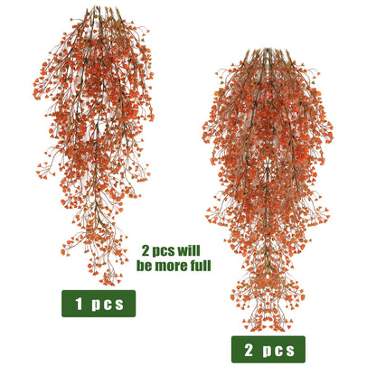 RECUTMS Fall Artificial Hanging Plants 4 Pcs Autumn Fake Ferns Artificial Plants Large Faux Hanging Plant Wall Thanksgiving Room Home Garden Wedding Party Indoor Outdoor Decor(Fall Orange)