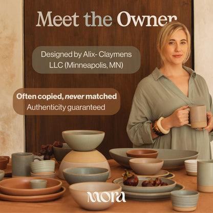MORA Jumbo and Large Bowls Set of 2, 2.5 and 1.5 Qt Ceramic Pottery Mixing Bowls - Microwave and Dishwasher Safe - Terracotta & Peppercorn