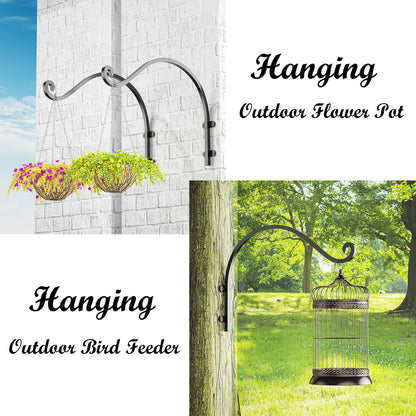 6-Pack Hanging Plant Bracket, 12-Inch Outdoor Hanging Basket Bracket, Black Metal Wall Mount Plant Hooks for Flower Baskets, Bird Feeders and Wind Chimes Indoors and Outdoors - Heavy Duty Plant Hanger