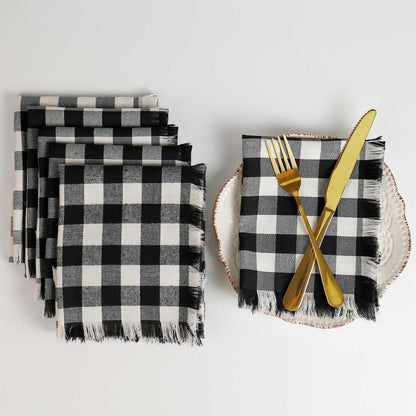 wonlex Buffalo Check Cloth Napkins Set of 6, 18 x 18 Inches Plaid Dinner Napkins, Reusable Washable Napkins for Halloween, Wedding, Parties, Festival, Cocktail (Black-White)