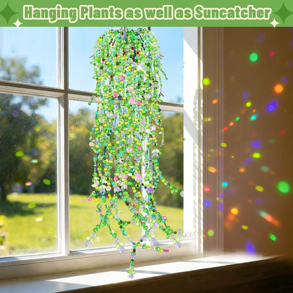 5057 Pcs Beaded Plant Kit Forever Plant Kit for Mirror Disco Ball Planter Making,Green Beads for Beaded Plants with Hanging Chain,Green Glass Leaf Beads Forever Plant Beads for Plant Making DIY Craft