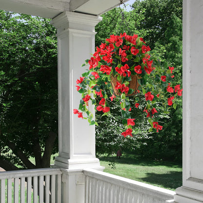 Homsunny Artificial Hanging Flowers Plants Basket for Outdoor Decoration,4 PCS Faux Silk Bougainvillea Vine Flowers Look Real UV Resistant for Outside Porch Patio Yard Garden Decor(Red)