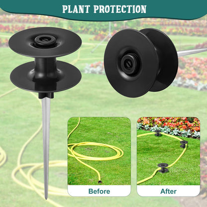 Chumia 2 Pieces 10 Inch Garden Hose Guide Spike, Zinc Coated Rustproof Heavy Duty Metal Stake with Top, Keeps Garden Hose out of Flower Beds, Guard for Yard Plant Protection (Black)