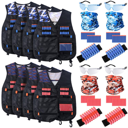 Sosation 12 Sets Tactical Vest Compatible with Nerf Party Favor Accessories, Face Mask Wrist Ammo Holder Toy Gift Supplies (Orange and Blue)