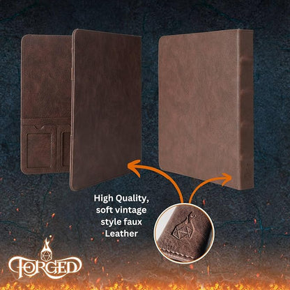Forged Dice Co. Game-Folio PU Leather Portfolio Binder - Gaming Binder for DND Character Sheets with DND Spell Cards Organizer and Clear Front Pocket - Compatible with Dungeons and Dragons RPG - Green