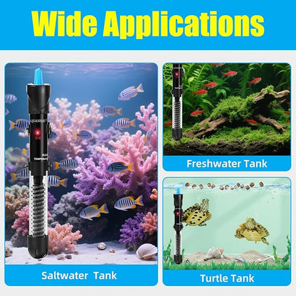 AQUANEAT Aquarium Heater, 25W Fish Tank Heater, Adjustable Submersible Water Thermostat with Thermometer