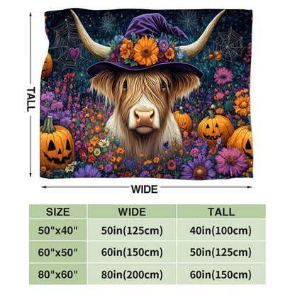 Tijuboni Halloween Highland Cow Pumpkin Throw Blanket for Girls Boys Women Men Kids Adults Soft Flannel Fleece Blanket for Couch Sofa Bed Home Decor 40"x50"