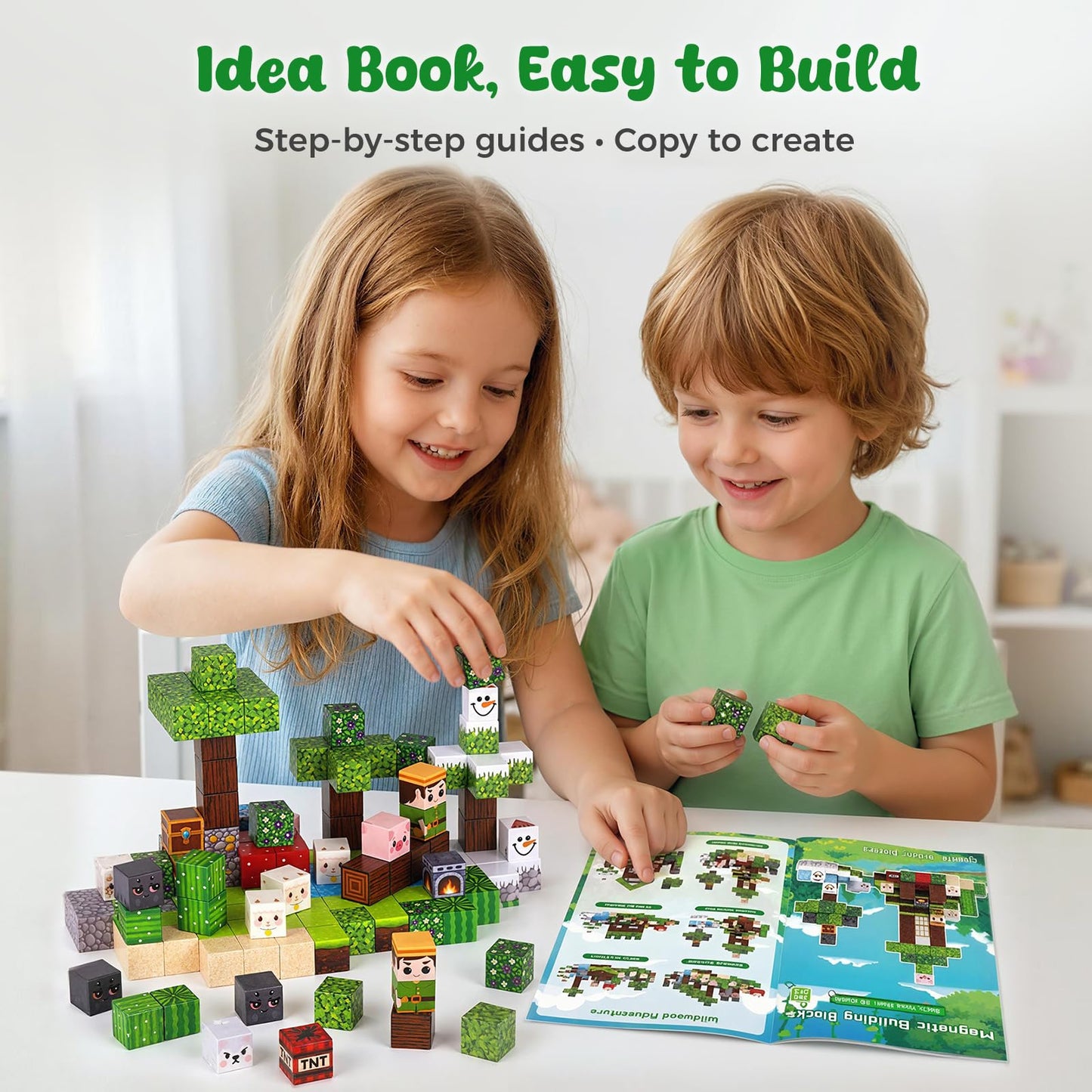 3 otters Magnetic Blocks 150PCS Forest Adventure Set, STEM Magnet Cubes & Magnetic Tiles Build Forest World Toys for Kids, Sensory Stacking Gifts for Boys & Girls Birthday