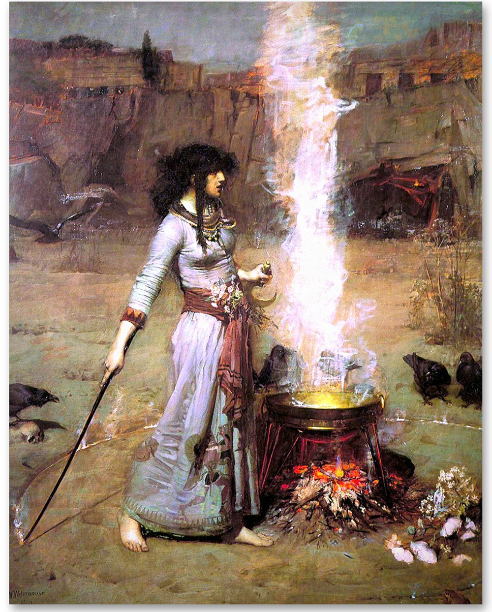 Lone Star Art Magic Circle The Witch by John William Waterhouse Reproduction 11x14 Unframed Poster Pre Raphaelite Gothic Fantasy Artwork Mystic Sorcery Victorian Occult Decor Raven Inspired Painting
