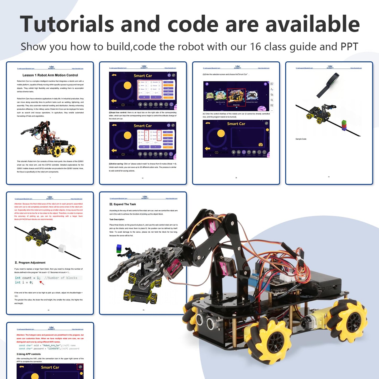 ACEBOTT 5DOF Smart Robot Arm Car Kit, 4WD Remote Control Car Compatible with Arduino/Python/Blockly Programming Project/STEM Education/Science Coding Kit for 12+ Teens and Adults Unique Gifts