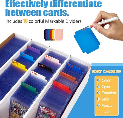 4 Pack Sports Card Boxes 3120 Count Cardboard Card Storage Box White Bulk Card Storage Baseball Card Boxes with 10 Dividers Sports Cards Storage Box for Card Game Baseball Card Storage Boxes
