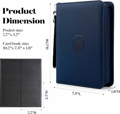 Fabmaker Premium 4 Pocket Zip Card Binder, Trading Card Binder for 320 Cards, Portable PU Card Collection Binder, Collector Card Album Folder for Game & Sports Cards, Navy Blue